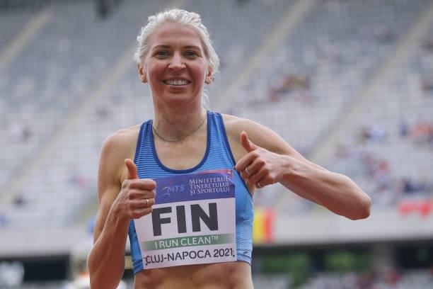 Sara Kuivisto of Finland compete in the Women's 1500m Final on Day 2 at the European Athletics Team Championships First League on June 20, 2021 in...