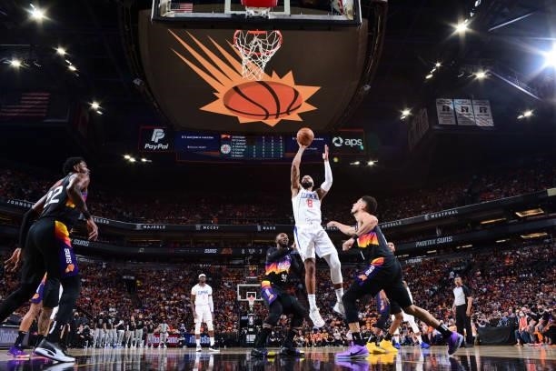 Marcus Morris Sr. #8 of the LA Clippers shoots the ball during the game against the Phoenix Suns during Game 1 of the Western Conference Finals of...