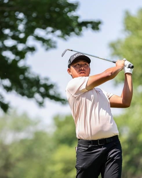 Kevin Yu of Chinese Taipei plays his shot during the final round of the Wichita Open Benefitting KU Wichita Pediatrics at Crestview Country Club on...