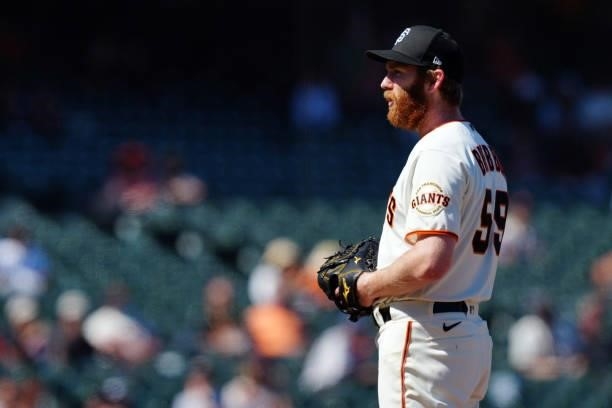 John Brebbia of the San Francisco Giants pitches during the game between the Philadelphia Phillies and the San Francisco Giants at Oracle Park on...
