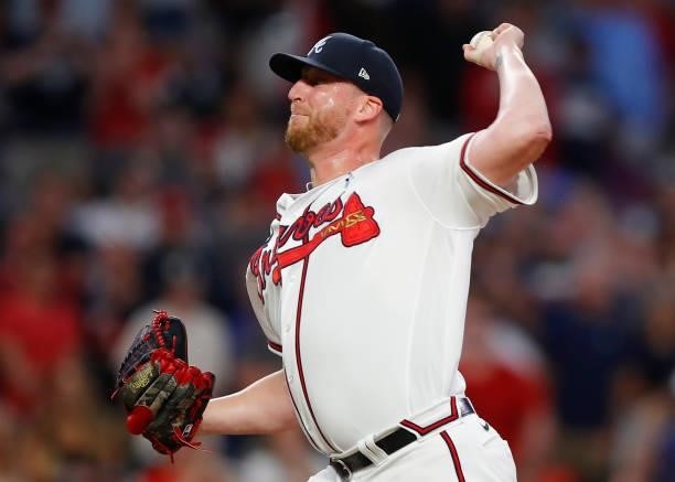 Will Smith of the Atlanta Braves delivers the pitch in the seventh inning of game two of a doubleheader against the St. Louis Cardinals at Truist...