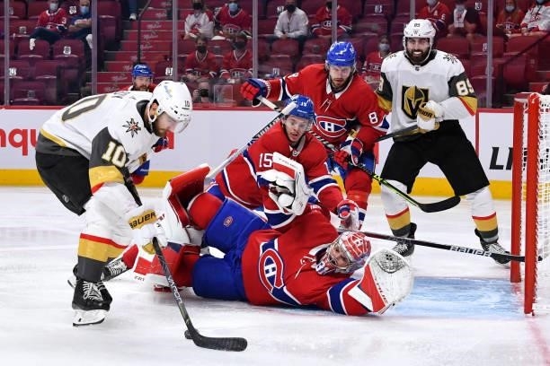June 20: Nicolas Roy of the Vegas Golden Knights prepares for a shot against goalie Carey Price of the Montreal Canadiens in Game Four of the Stanley...