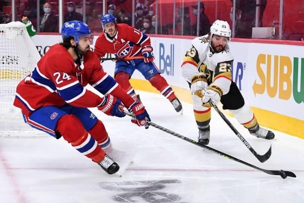 June 20: Phillip Danault of the Montreal Canadiens controls the puck while being challenged by Alec Martinez of the Vegas Golden Knights in Game Four...