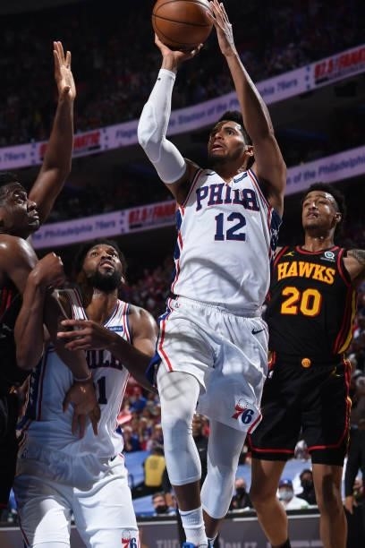 Tobias Harris of the Philadelphia 76ers shoots the ball against the Atlanta Hawks during Round 2, Game 7 of the Eastern Conference Playoffs on June...