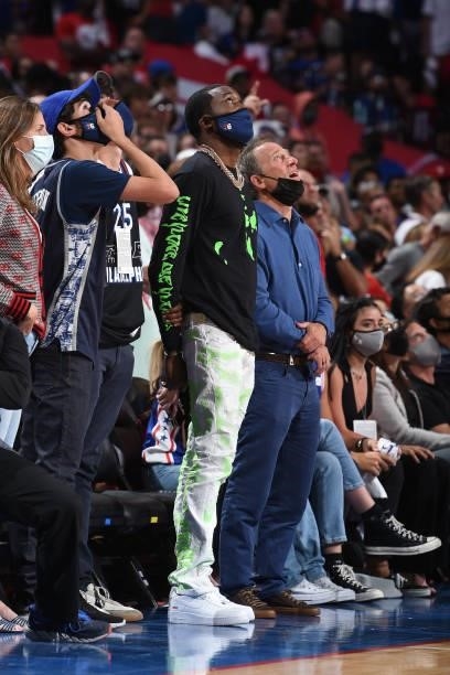 Rapper, Meek Mill, attends a game between the Atlanta Hawks and the Philadelphia 76ers during Round 2, Game 7 of the Eastern Conference Playoffs on...