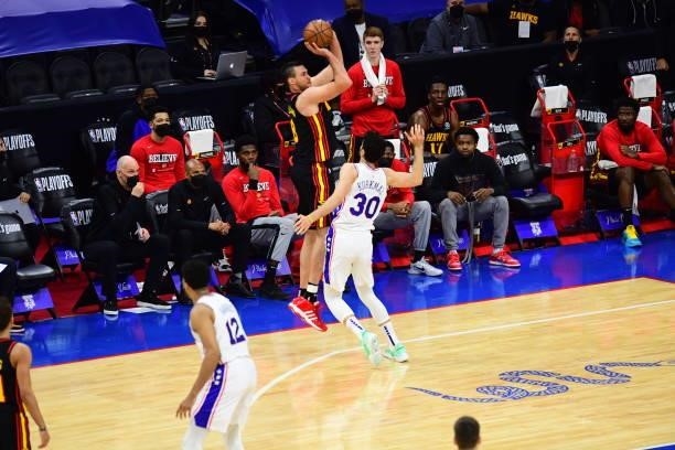 Danilo Gallinari of the Atlanta Hawks shoots the ball against the Philadelphia 76ers during Round 2, Game 7 of the 2021 NBA Playoffs on June 20, 2021...