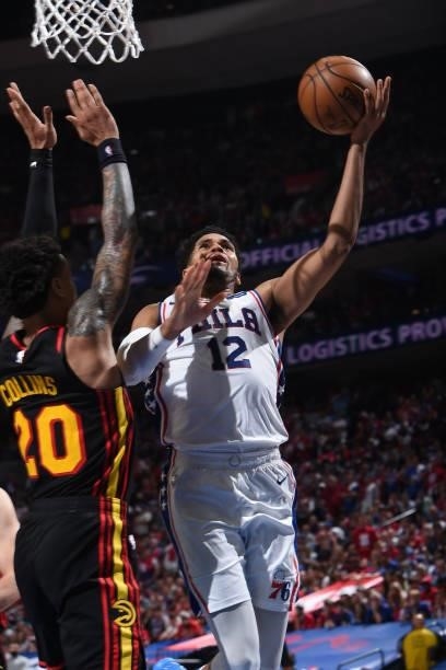 Tobias Harris of the Philadelphia 76ers shoots the ball against the Atlanta Hawks during Round 2, Game 7 of the Eastern Conference Playoffs on June...