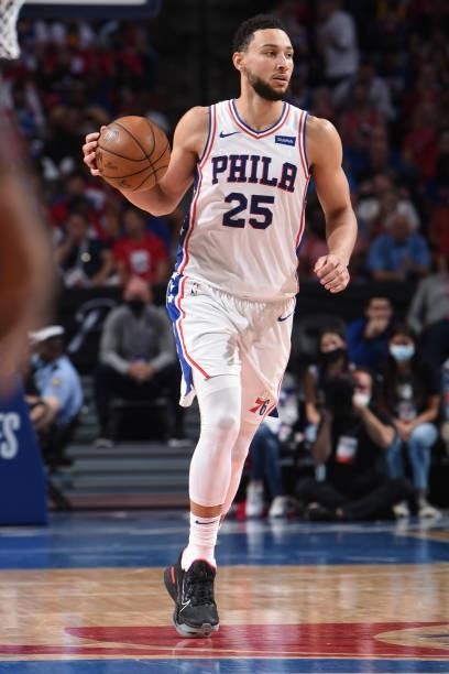 Matisse Thybulle of the Philadelphia 76ers handles the ball against the Atlanta Hawks during Round 2, Game 7 of the Eastern Conference Playoffs on...