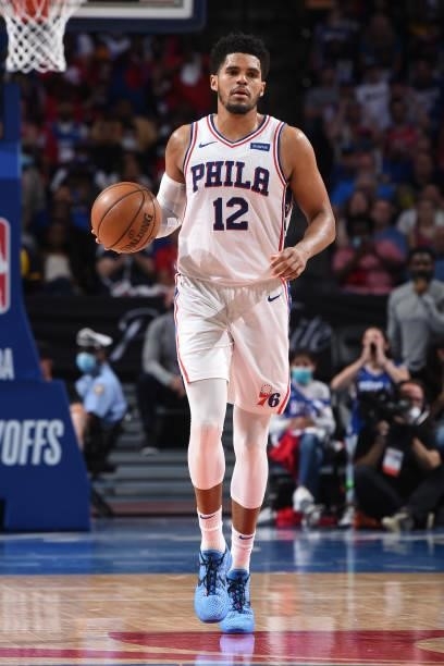 Tobias Harris of the Philadelphia 76ers handles the ball against the Atlanta Hawks during Round 2, Game 7 of the Eastern Conference Playoffs on June...