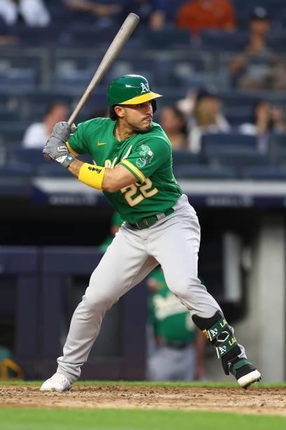 Ramon Laureano of the Oakland Athletics in action against the New York Yankees in action against the Oakland Athletics at Yankee Stadium on June 18,...
