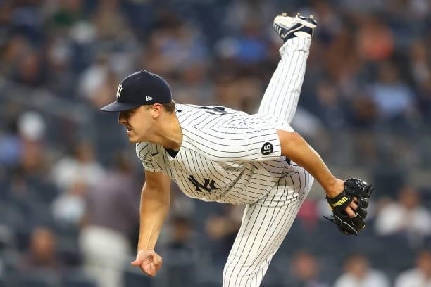 Jameson Taillon of the New York Yankees in action against the Oakland Athletics at Yankee Stadium on June 18, 2021 in New York City. Oakland...