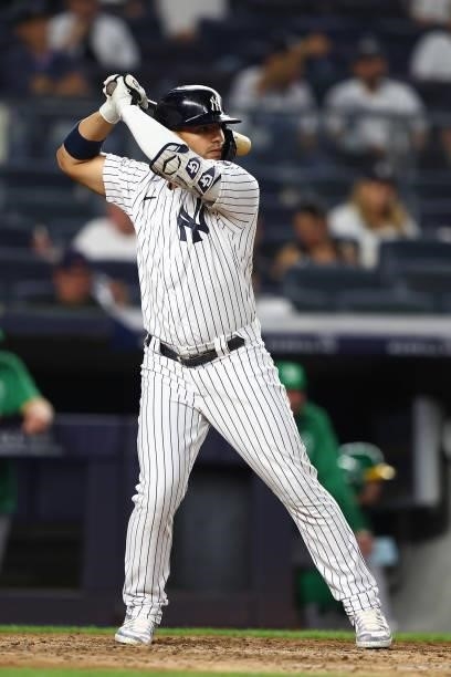 Gleyber Torres of the New York Yankees in action against the Oakland Athletics at Yankee Stadium on June 18, 2021 in New York City. Oakland Athletics...