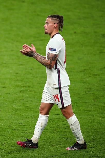 Kalvin Phillips of England during the UEFA Euro 2020 Championship Group D match between England and Scotland at Wembley Stadium on June 18, 2021 in...