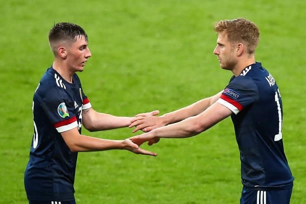 Bill Gilmour of Scotland comes off for Stuart Armstrong of Scotland during the UEFA Euro 2020 Championship Group D match between England and Scotland...