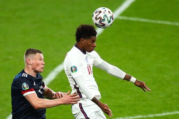 Scott McTominay of Scotland and Marcus Rashford of England during the UEFA Euro 2020 Championship Group D match between England and Scotland at...