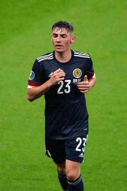 Billy Gilmour of Scotland during the UEFA Euro 2020 Championship Group D match between England and Scotland at Wembley Stadium on June 18, 2021 in...