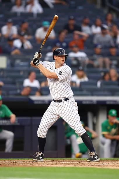 LeMahieu of the New York Yankees in action against the Oakland Athletics at Yankee Stadium on June 18, 2021 in New York City. Oakland Athletics...