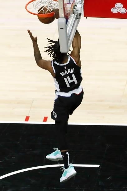 Terance Mann of the LA Clippers dunks the ball against the Utah Jazz during Round 2, Game 6 of the 2021 NBA Playoffs on June 18, 2021 at STAPLES...