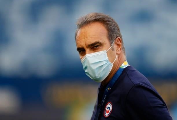 Martin Lasarte Head Coach of Chile looks on during the match between Uruguay and Chile as part of Conmebol Copa America Brazil 2021 at Arena Pantanal...