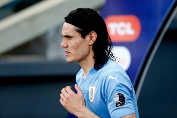 Edinson Cavani of Uruguay enters the field during the match between Uruguay and Chile as part of Conmebol Copa America Brazil 2021 at Arena Pantanal...