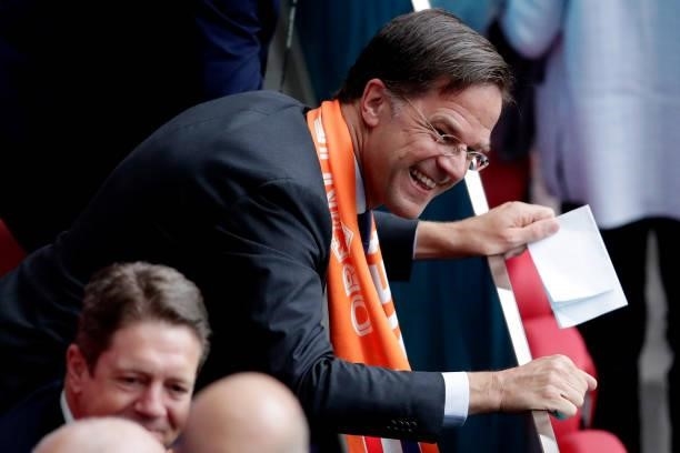 Dutch Prime Minister Mark Rutte of The Netherlands during the EURO match between North Macedonia v Holland at the Johan Cruijff Arena on June 21,...