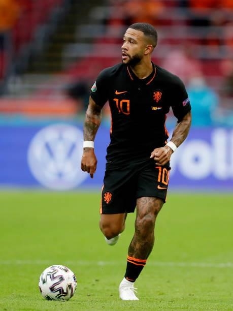 Memphis Depay of Holland during the EURO match between North Macedonia v Holland at the Johan Cruijff Arena on June 21, 2021 in Amsterdam Netherlands