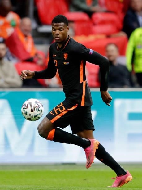 Denzel Dumfries of Holland during the EURO match between North Macedonia v Holland at the Johan Cruijff Arena on June 21, 2021 in Amsterdam...
