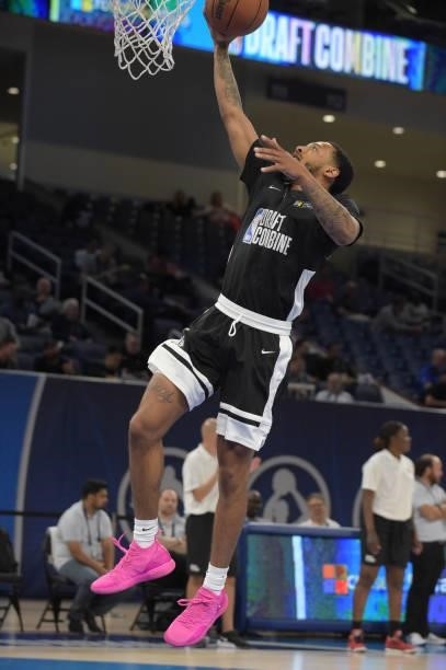 Draft Prospect, Carlik Jones participates in the 2022 NBA Draft Combine on June 22, 2022 at the Wintrust Arena in Chicago, Illinois. NOTE TO USER:...