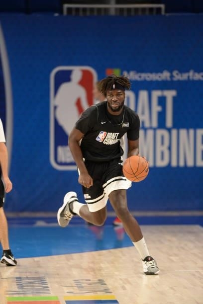 Draft Prospect, Neemias Queta participates in the 2022 NBA Draft Combine on June 22, 2022 at the Wintrust Arena in Chicago, Illinois. NOTE TO USER:...