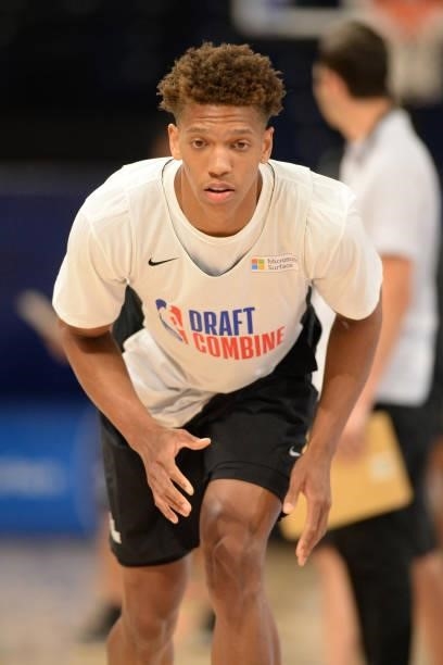 Draft Prospect, Kessler Edwards participates in the 2022 NBA Draft Combine on June 22, 2022 at the Wintrust Arena in Chicago, Illinois. NOTE TO USER:...