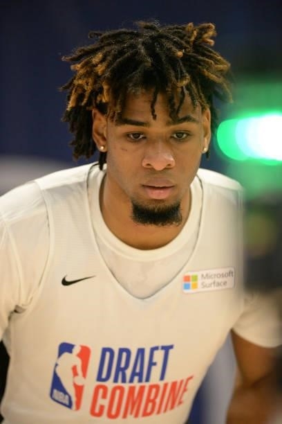 Draft Prospect, Greg Brown III participates in the 2022 NBA Draft Combine on June 22, 2022 at the Wintrust Arena in Chicago, Illinois. NOTE TO USER:...