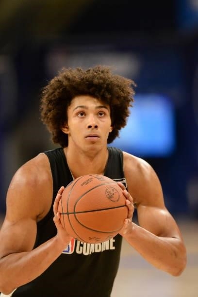 Draft Prospect, Jericho Sims participates in the 2022 NBA Draft Combine on June 22, 2022 at the Wintrust Arena in Chicago, Illinois. NOTE TO USER:...
