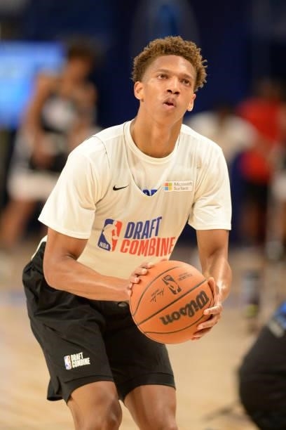 Draft Prospect, Kessler Edwards participates in the 2022 NBA Draft Combine on June 22, 2022 at the Wintrust Arena in Chicago, Illinois. NOTE TO USER:...