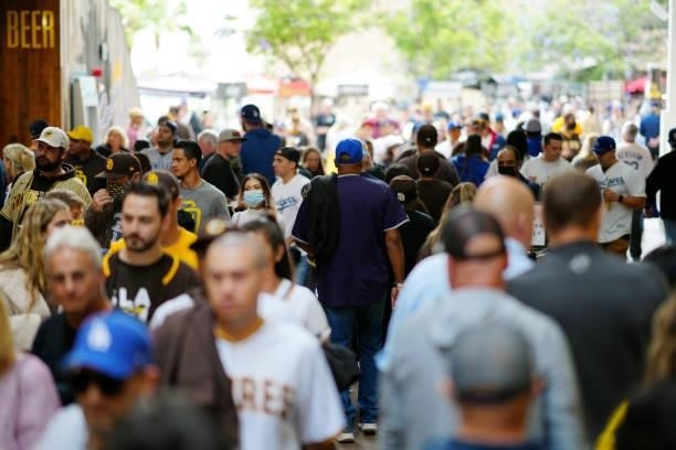 Fans entering Petco Park before the game between the Los Angeles Dodgers and the San Diego Padres on Tuesday, June 22, 2021 in San Diego, California.