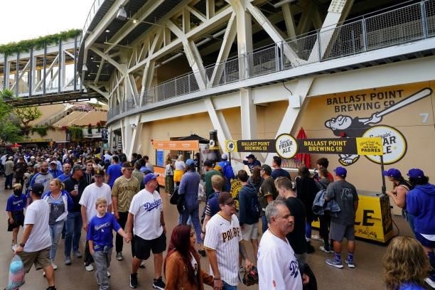 Fans entering Petco Park before the game between the Los Angeles Dodgers and the San Diego Padres on Tuesday, June 22, 2021 in San Diego, California.