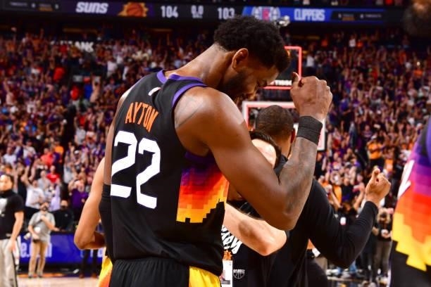 Deandre Ayton of the Phoenix Suns celebrates after the game against the LA Clippers during Game 2 of the Western Conference Finals of the 2021 NBA...