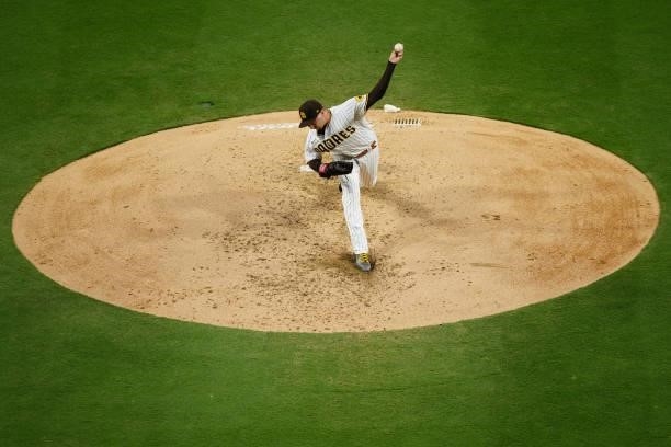 Blake Snell of the San Diego Padres pitches during the game between the Los Angeles Dodgers and the San Diego Padres at Petco Park on Tuesday, June...