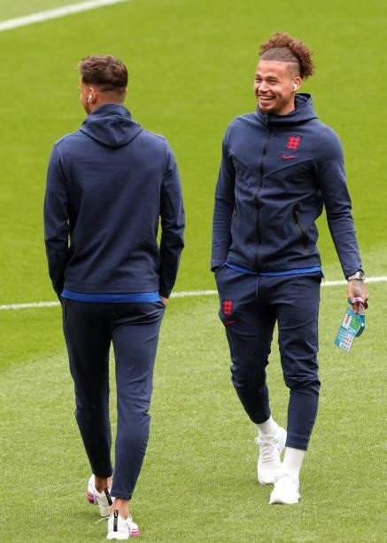 Kalvin Phillips and Ben White of England during the UEFA Euro 2020 Championship Group D match between Czech Republic and England at Wembley Stadium...