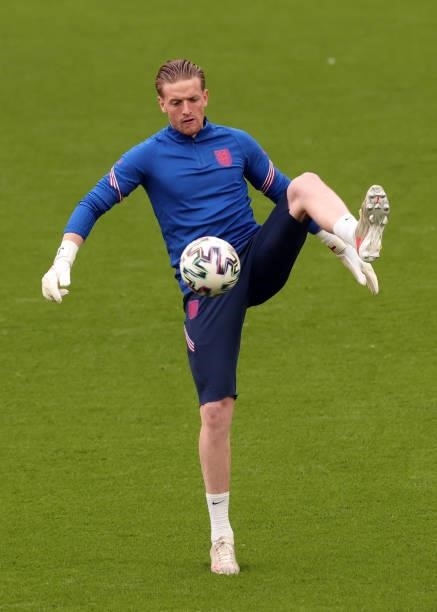 Jordan Pickford of England during the UEFA Euro 2020 Championship Group D match between Czech Republic and England at Wembley Stadium on June 22,...