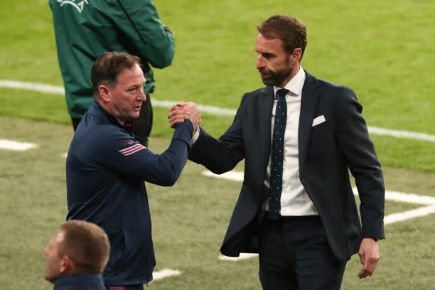 Gareth Southgate, Head Coach of England and assistant Steve Holland during the UEFA Euro 2020 Championship Group D match between Czech Republic and...