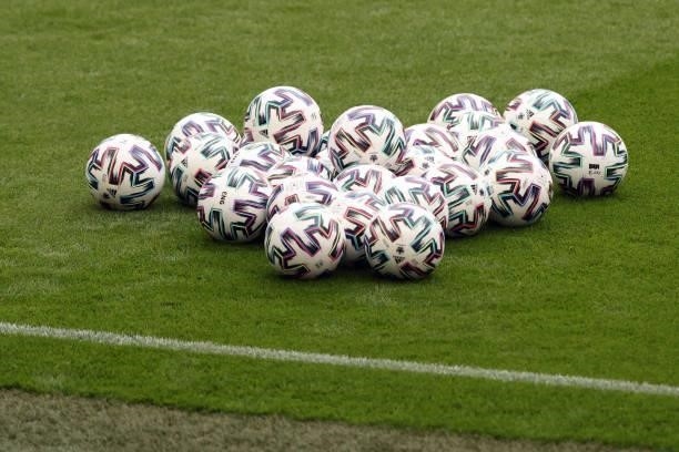 General view of a pile of footballs during the UEFA Euro 2020 Championship Group D match between Czech Republic and England at Wembley Stadium on...