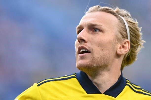 Sweden's midfielder Emil Forsberg celebrates after scoring his team's first goal during the UEFA EURO 2020 Group E football match between Sweden and...