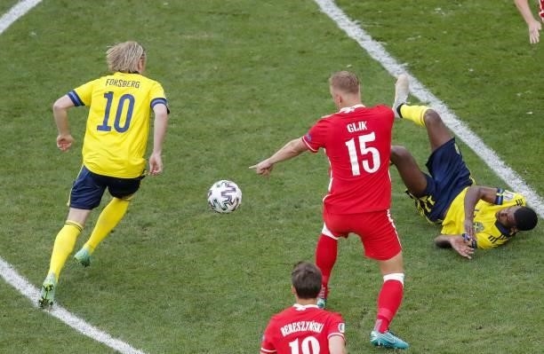 Sweden's midfielder Emil Forsberg controls the ball ahead of scoring his team's first goal during the UEFA EURO 2020 Group E football match between...