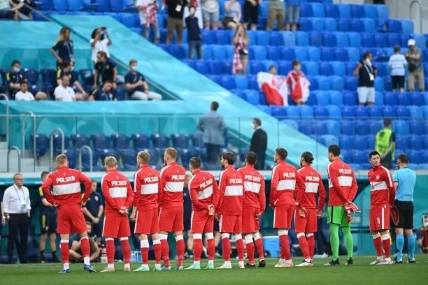 Poland supporters line up prior to the UEFA EURO 2020 Group E football match between Sweden and Poland at Saint Petersburg Stadium in Saint...