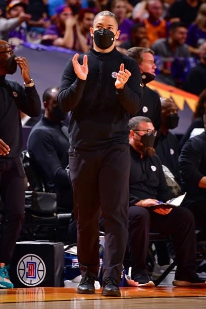 Head Coach Tyronn Lue of the Los Angeles Clippers looks on during Game 2 of the Western Conference Finals of the 2021 NBA Playoffs on June 22, 2021...
