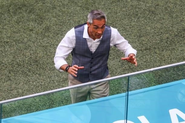 Poland's Portuguese coach Paulo Sousa reacts during the UEFA EURO 2020 Group E football match between Sweden and Poland at Saint Petersburg Stadium...