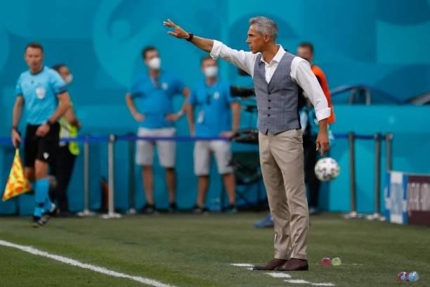 Poland's Portuguese coach Paulo Sousa gestures during the UEFA EURO 2020 Group E football match between Sweden and Poland at Saint Petersburg Stadium...
