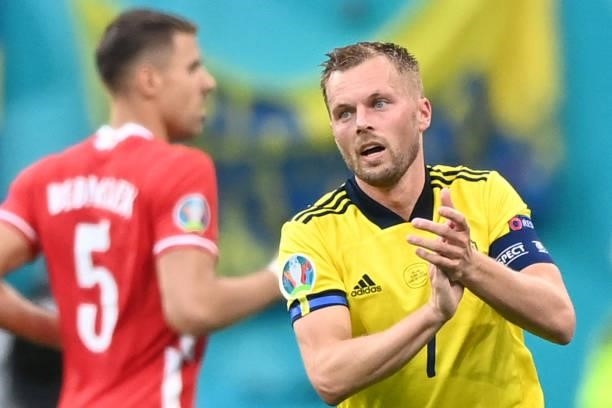 Sweden's midfielder Sebastian Larsson reacts during the UEFA EURO 2020 Group E football match between Sweden and Poland at Saint Petersburg Stadium...