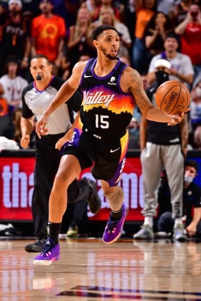 Cameron Payne of the Phoenix Suns drives to the basket against the LA Clippers during Game 2 of the Western Conference Finals of the 2021 NBA...