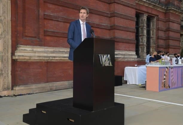 Tristram Hunt, Director of the V&A, speaks at a private view of "Alice: Curiouser and Curiouser
